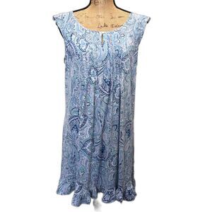 Lauren Ralph‎ Lauren Baby Blue Paisley Ruffle Hem Sleeveless Dress Size Medium